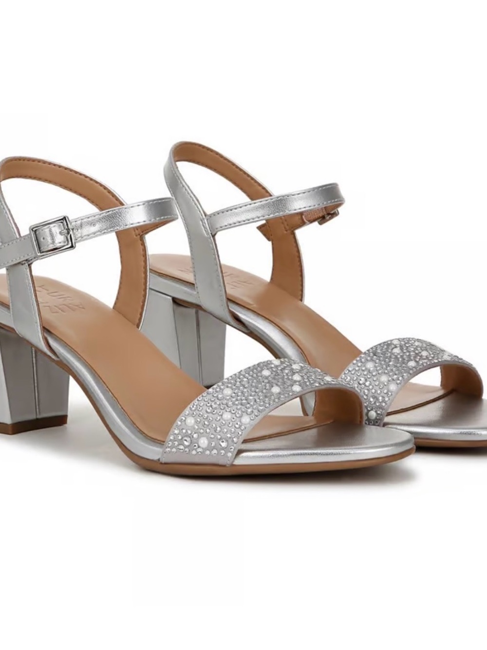 Women's Naturalizer Bristol Block Heel Dress Sandals Pearl White Fabric Size 8